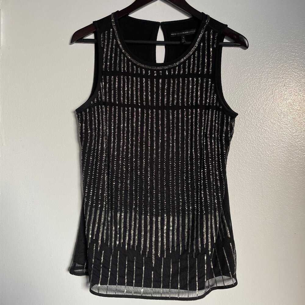White House Black Market black top with silver beads & sequins